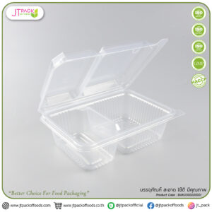 กล่องใสใส่อาหาร PPฝาติดกับตัว 750ml (2ช่อง) /JT-B912 (25ชิ้นx24ห่อ)(600ชิ้น/ลัง)