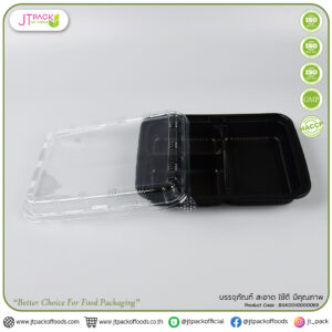 กล่องข้าวสี่เหลี่ยมสีดำPP S&C-L-34+ฝาPET(3หลุม) (750ML) (25ชุดx8ห่อ)(200ชุด/ลัง)